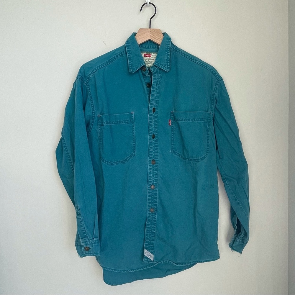 SOLD Vintage Levi’s Teal Blue Button Down Work Shirt - Picture 2 of 9